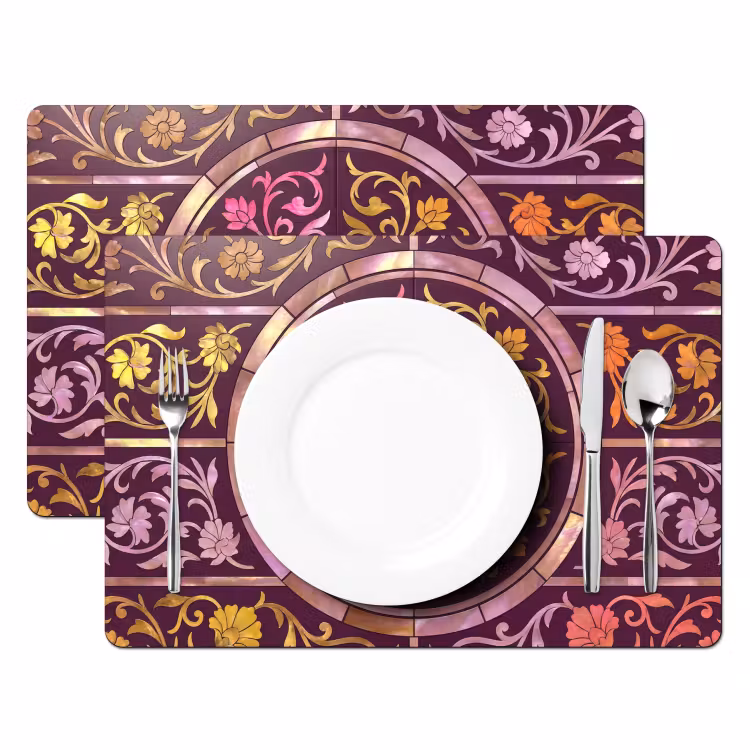 Tischset - 6 Stück - Muster – Blumen – Orientalisch – Lila – Gold - 6 Stück — 2