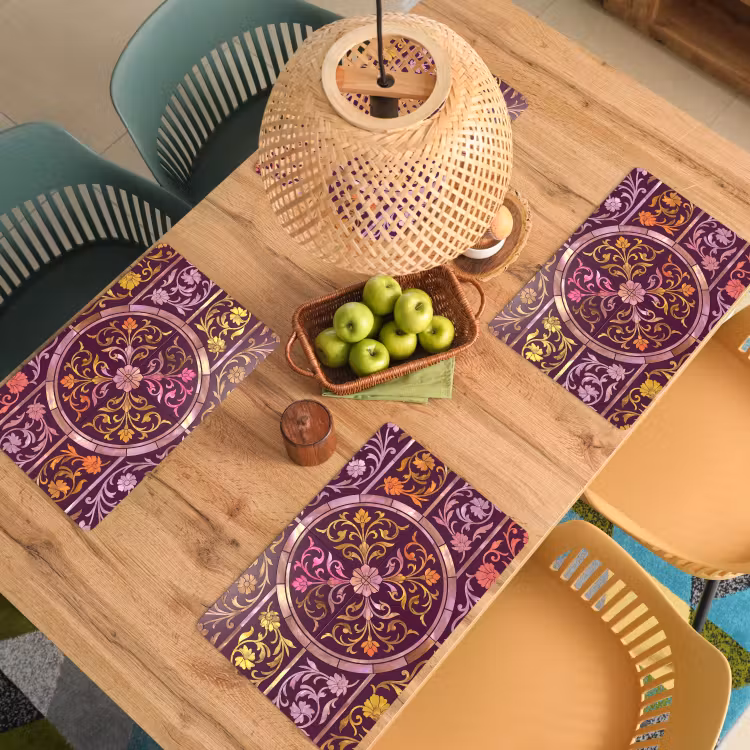 Tischset - 6 Stück - Muster – Blumen – Orientalisch – Lila – Gold - 6 Stück — 3