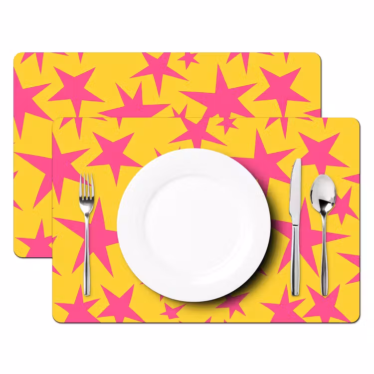Tischset - 6 Stück - Sterne - Muster - Rosa - Gelb - 6 Stück — 2