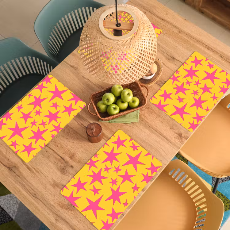 Tischset - 6 Stück - Sterne - Muster - Rosa - Gelb - 6 Stück — 3
