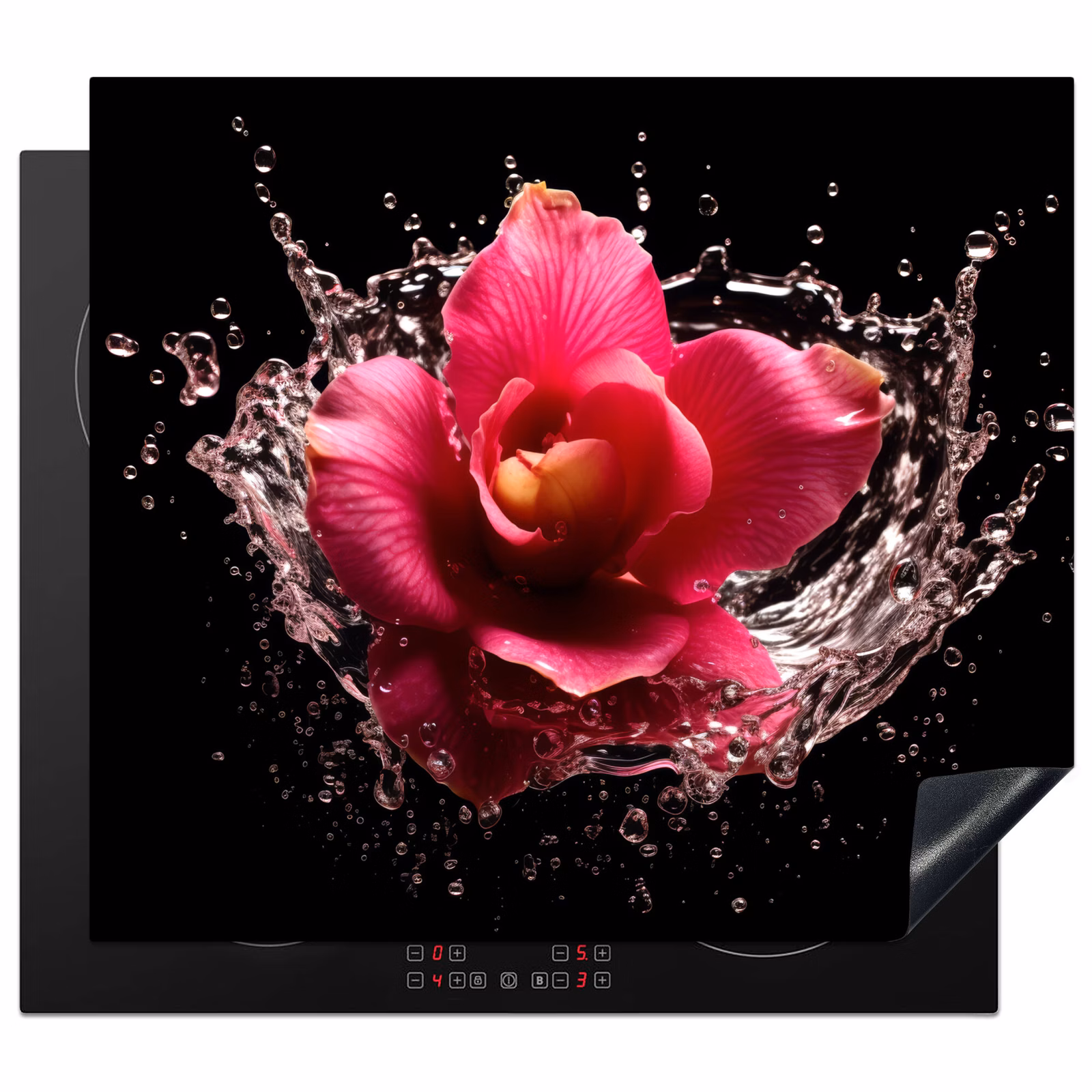 Herdabdeckplatte - Blumen - Rosa - Wasser - Schwarz - Botanisch - Natur — 1
