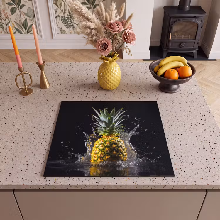 Herdabdeckplatte - Ananas - Obst - Wasser - Pflanzen - Schwarz — 3