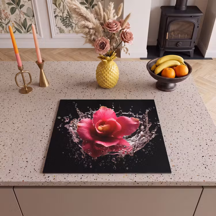 Herdabdeckplatte - Blumen - Rosa - Wasser - Schwarz - Botanisch - Natur — 3