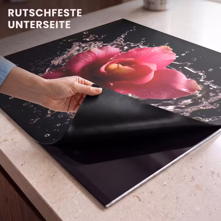 Herdabdeckplatte - Blumen - Rosa - Wasser - Schwarz - Botanisch - Natur — 6