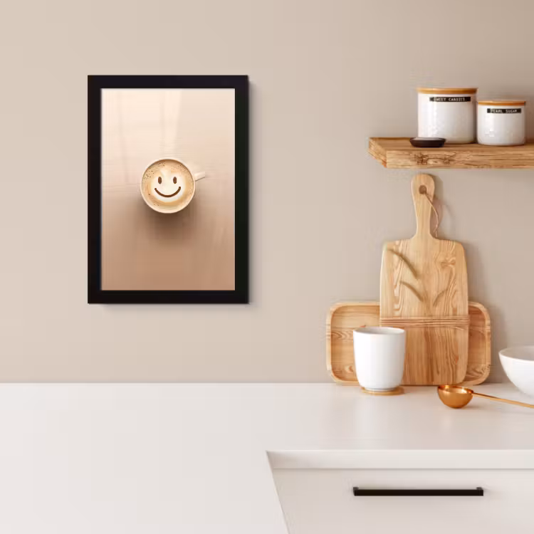 Bilder mit Rahmen - Kaffee - Milchschaum - Lächeln - Beige — 2