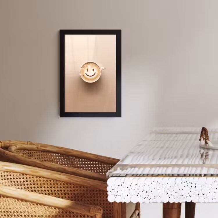 Bilder mit Rahmen - Kaffee - Milchschaum - Lächeln - Beige — 3