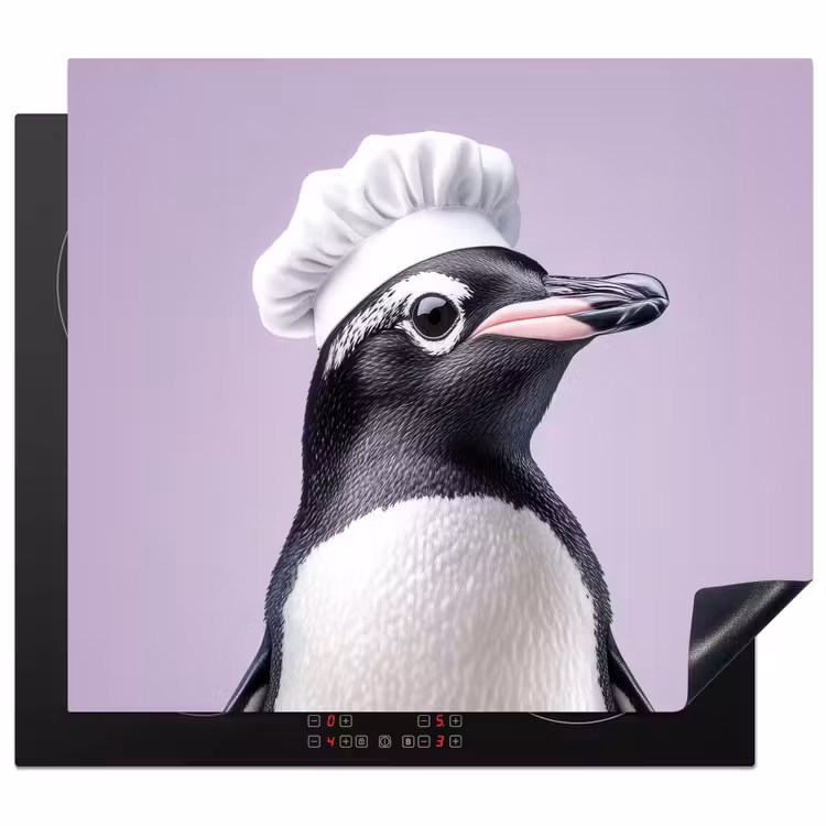 Herdabdeckplatte - Pinguin - Kochmütze - Lieb - Lila — 1