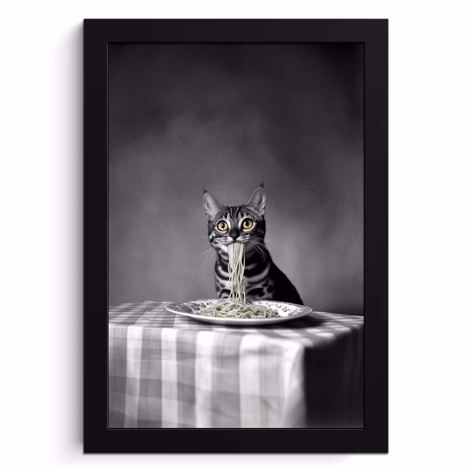 Bilder mit Rahmen - Bengalisch - Katze - Tischtuch - Schwarz - Weiß - Tier — 1