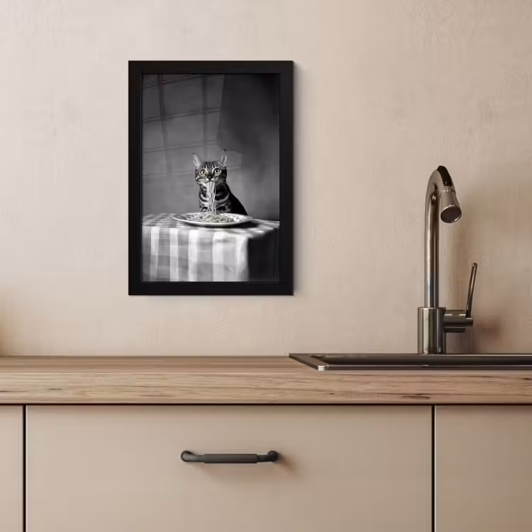 Bilder mit Rahmen - Bengalisch - Katze - Tischtuch - Schwarz - Weiß - Tier — 2
