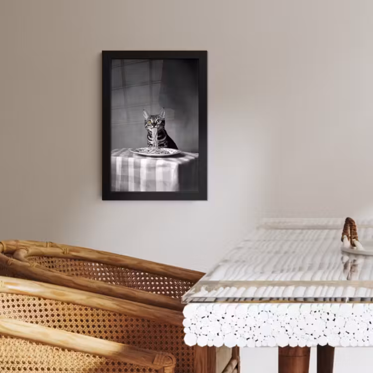 Bilder mit Rahmen - Bengalisch - Katze - Tischtuch - Schwarz - Weiß - Tier — 3