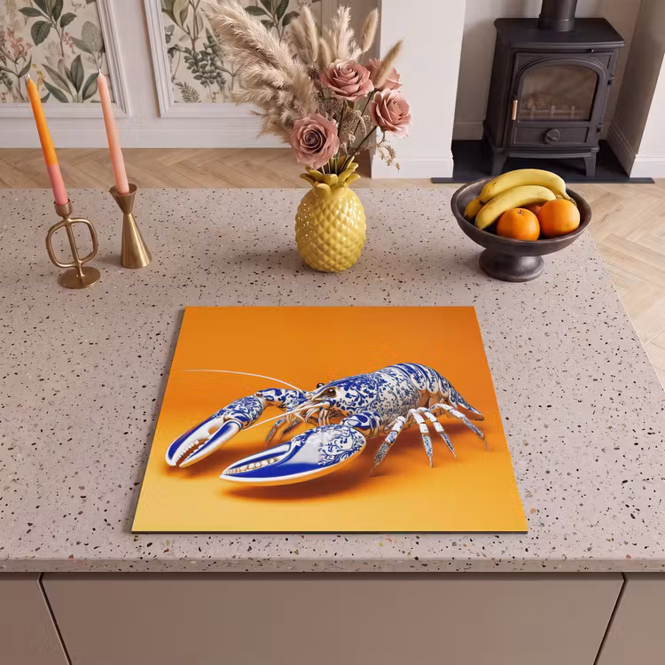 Herdabdeckplatte - Hummer - Delfter Blau - Schild - Hart - Orange — 3