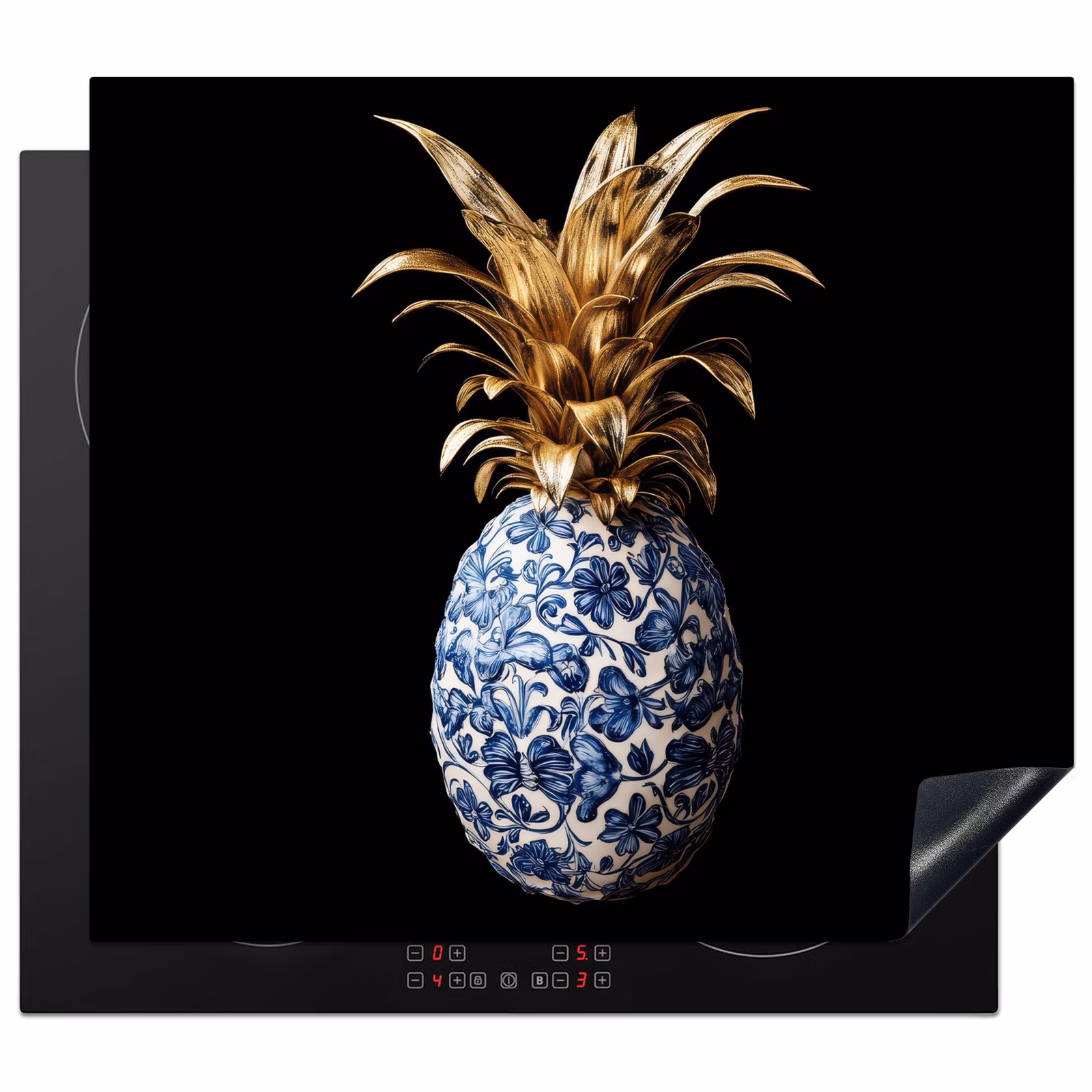 Herdabdeckplatte - Ananas - Blumenmuster - Gold - Delfter Keramik — 1