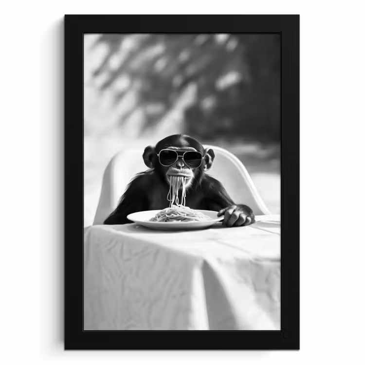 Bilder mit Rahmen - Affe - Spaghetti - Sonnenbrille - Schwarz und weiß - Cool - Tier — 1