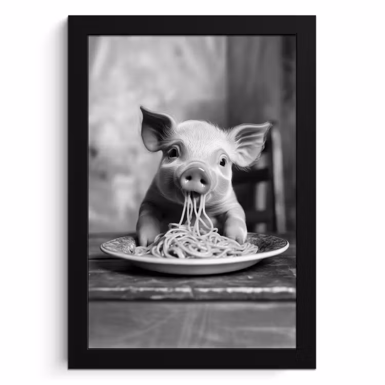 Bilder mit Rahmen - Schwein - Niedlich - Spaghetti - Schwarz und weiß - Tier — 1