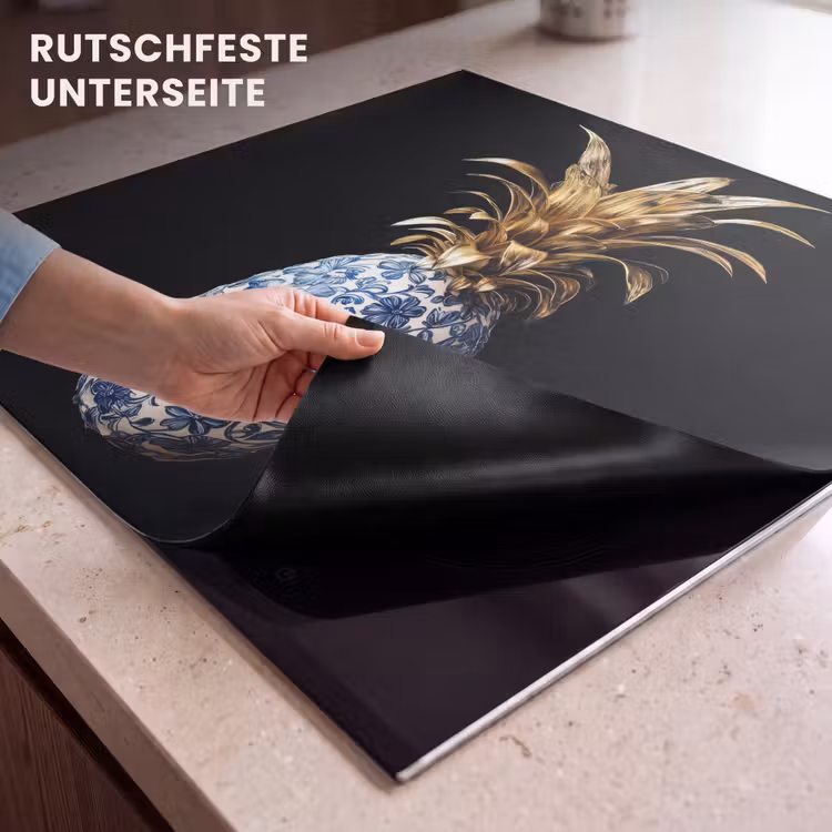 Herdabdeckplatte - Ananas - Blumenmuster - Gold - Delfter Keramik — 6
