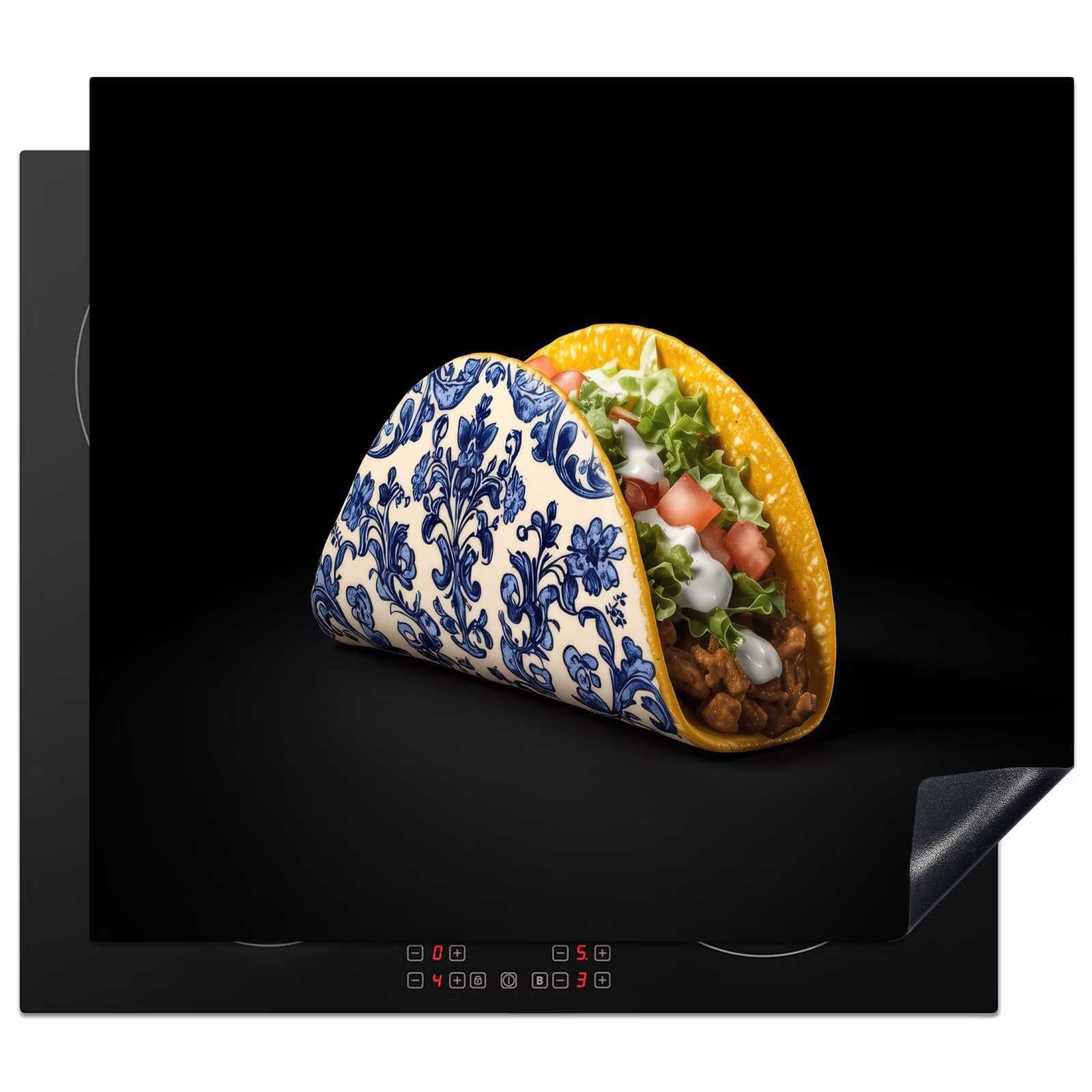 Herdabdeckplatte - Taco - Fleisch - Salat - Delfter Blau - Motiv — 1
