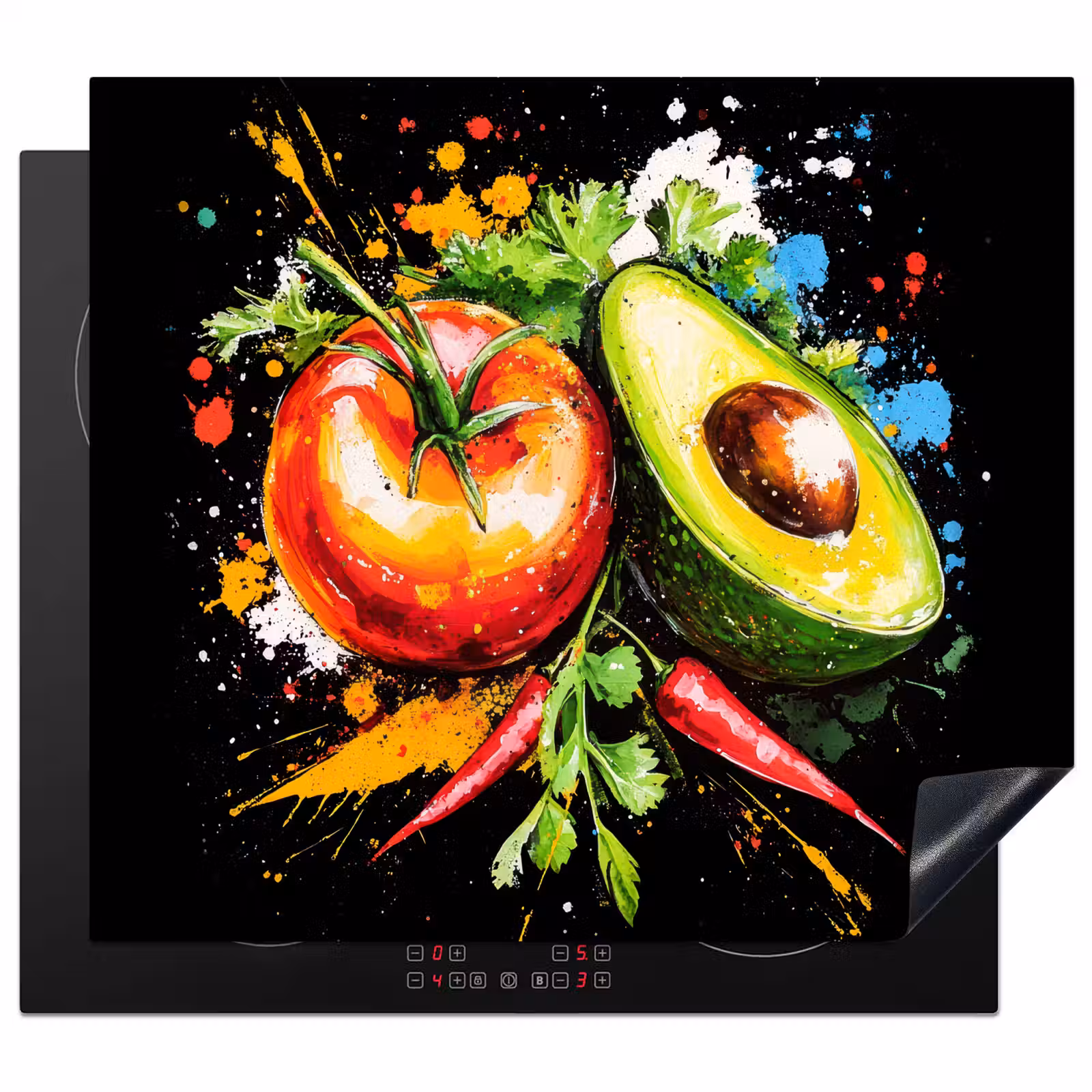 Herdabdeckplatte - Tomate - Avocado - Paprika - Graffiti - Farbe - Modern — 1