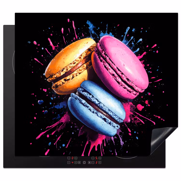 Herdabdeckplatte - Makronen - Dessert - Graffiti - Bunt - Rosa - Blau - Gelb — 1