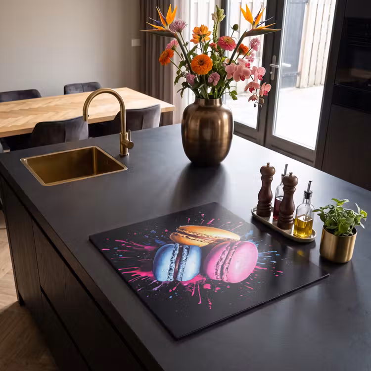 Herdabdeckplatte - Makronen - Dessert - Graffiti - Bunt - Rosa - Blau - Gelb — 2