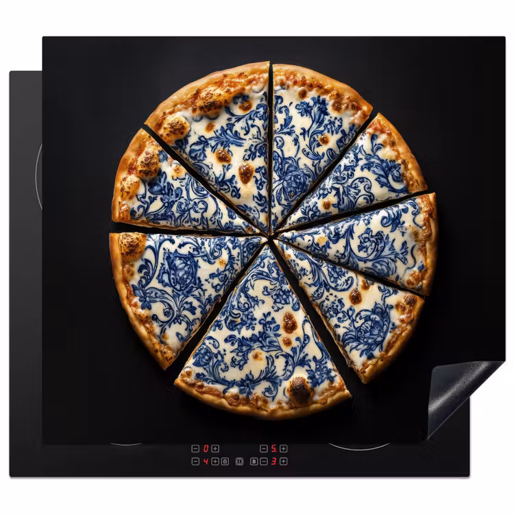 Herdabdeckplatte - Pizza - Lebensmittel - Delfter Blau — 1