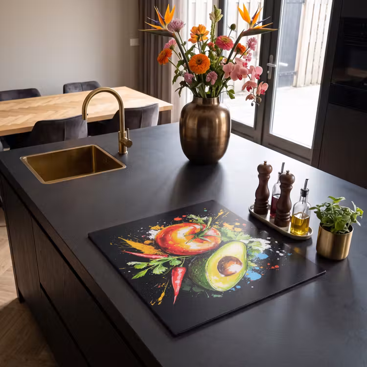 Herdabdeckplatte - Tomate - Avocado - Paprika - Graffiti - Farbe - Modern — 2