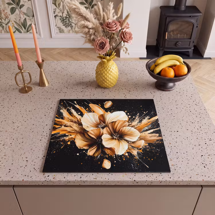 Herdabdeckplatte - Blumen - Gold - Graffiti - Schwarz - Abstrakt — 3