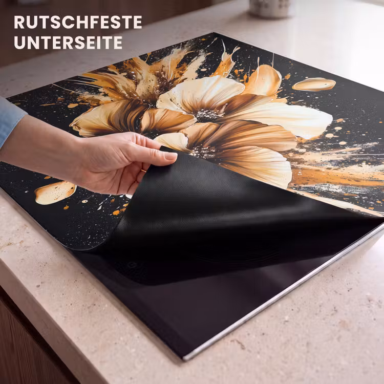 Herdabdeckplatte - Blumen - Gold - Graffiti - Schwarz - Abstrakt — 6