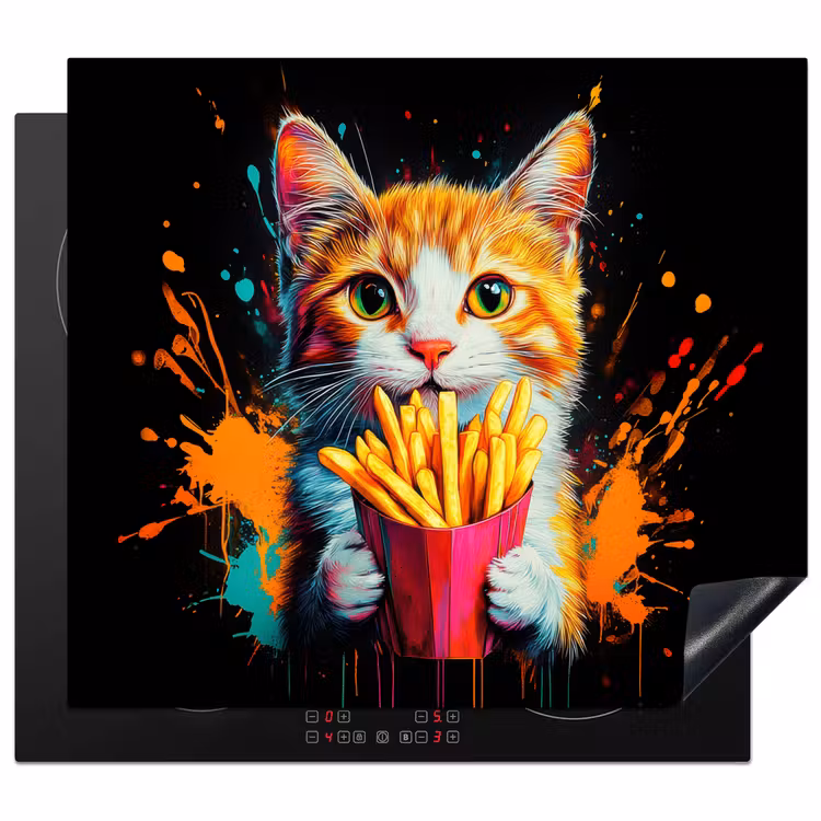 Herdabdeckplatte - Katze - Essen - Pommes frites - Graffiti - Abstrakt — 1