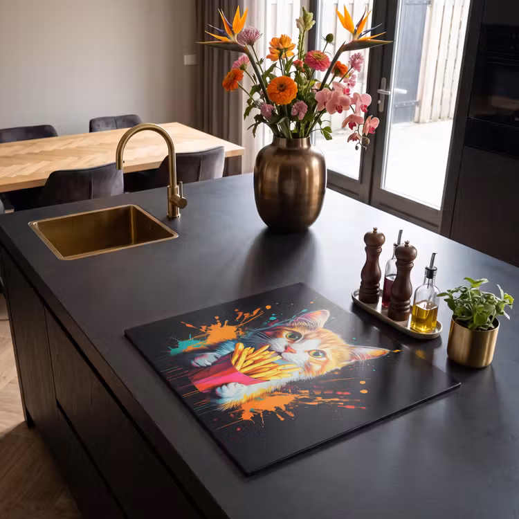 Herdabdeckplatte - Katze - Essen - Pommes frites - Graffiti - Abstrakt — 2