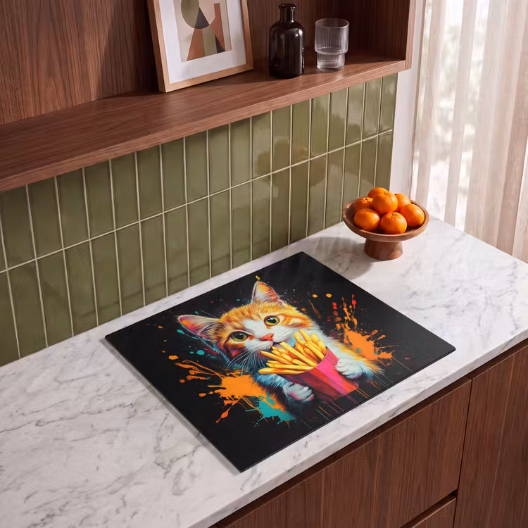 Herdabdeckplatte - Katze - Essen - Pommes frites - Graffiti - Abstrakt — 4