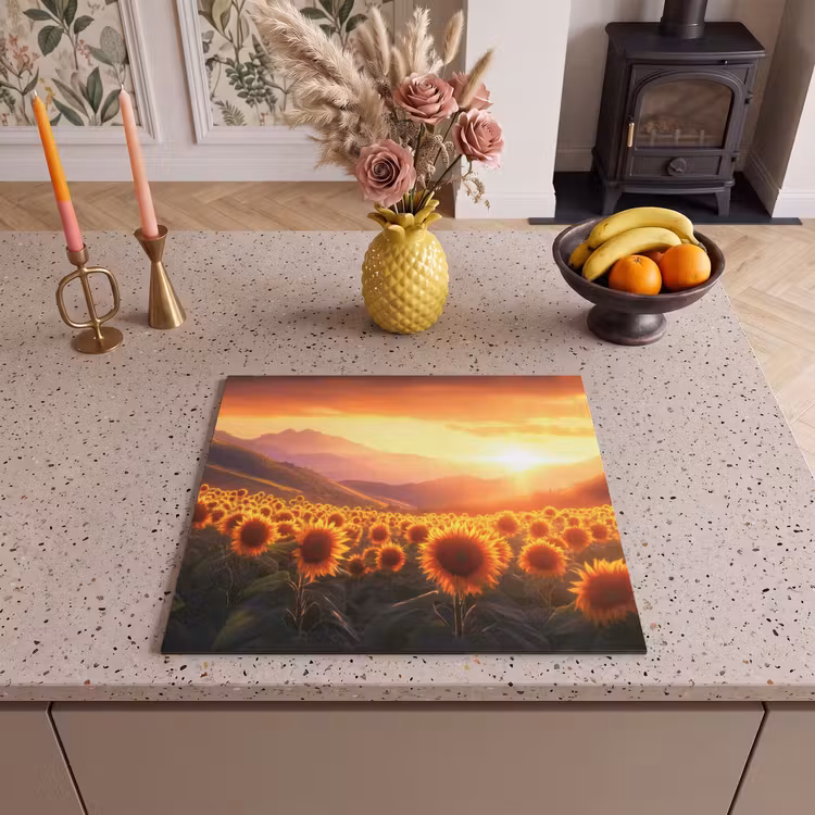 Herdabdeckplatte - Sonnenblumen - Sonnenuntergang - Landschaft — 3