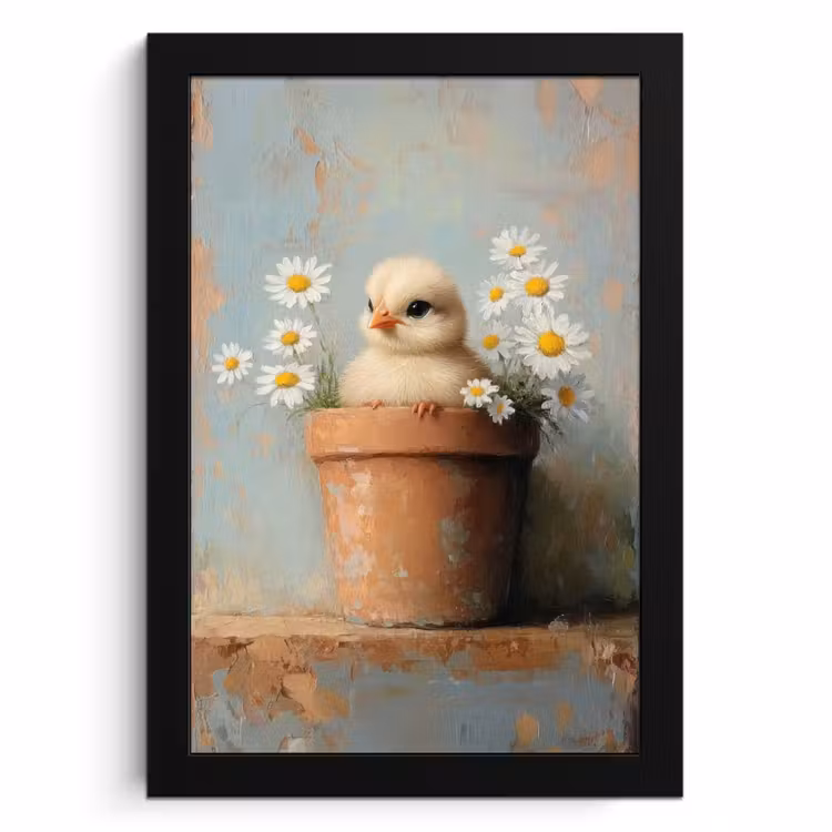Bilder mit Rahme - Blumentopf - Küken - Blumen — 1
