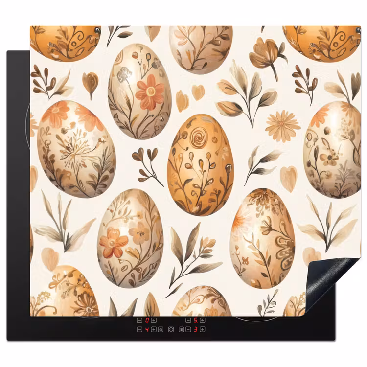 Herdabdeckplatte - Ostereier - Braun - Blumen — 1