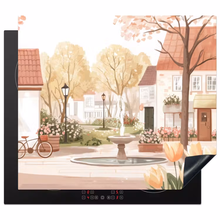 Herdabdeckplatte - Dorfplatz - Springbrunnen - Tulpen — 1