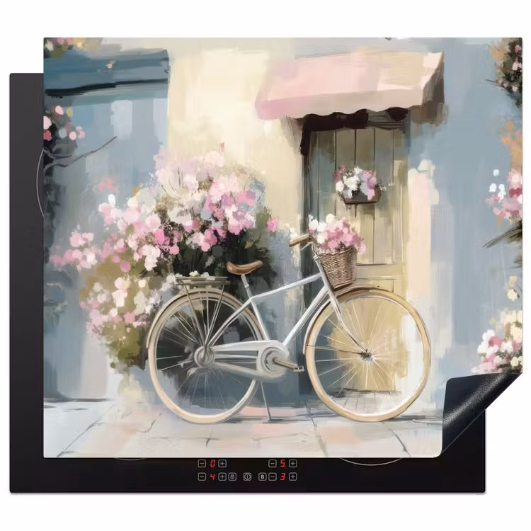 Herdabdeckplatte - Fahrrad - Pastellfarben - Blumen — 1
