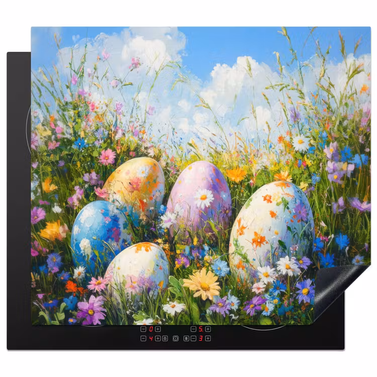 Herdabdeckplatte - Rasen - Eier - Blumen — 1