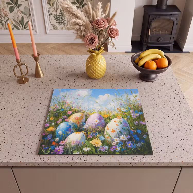 Herdabdeckplatte - Rasen - Eier - Blumen — 3