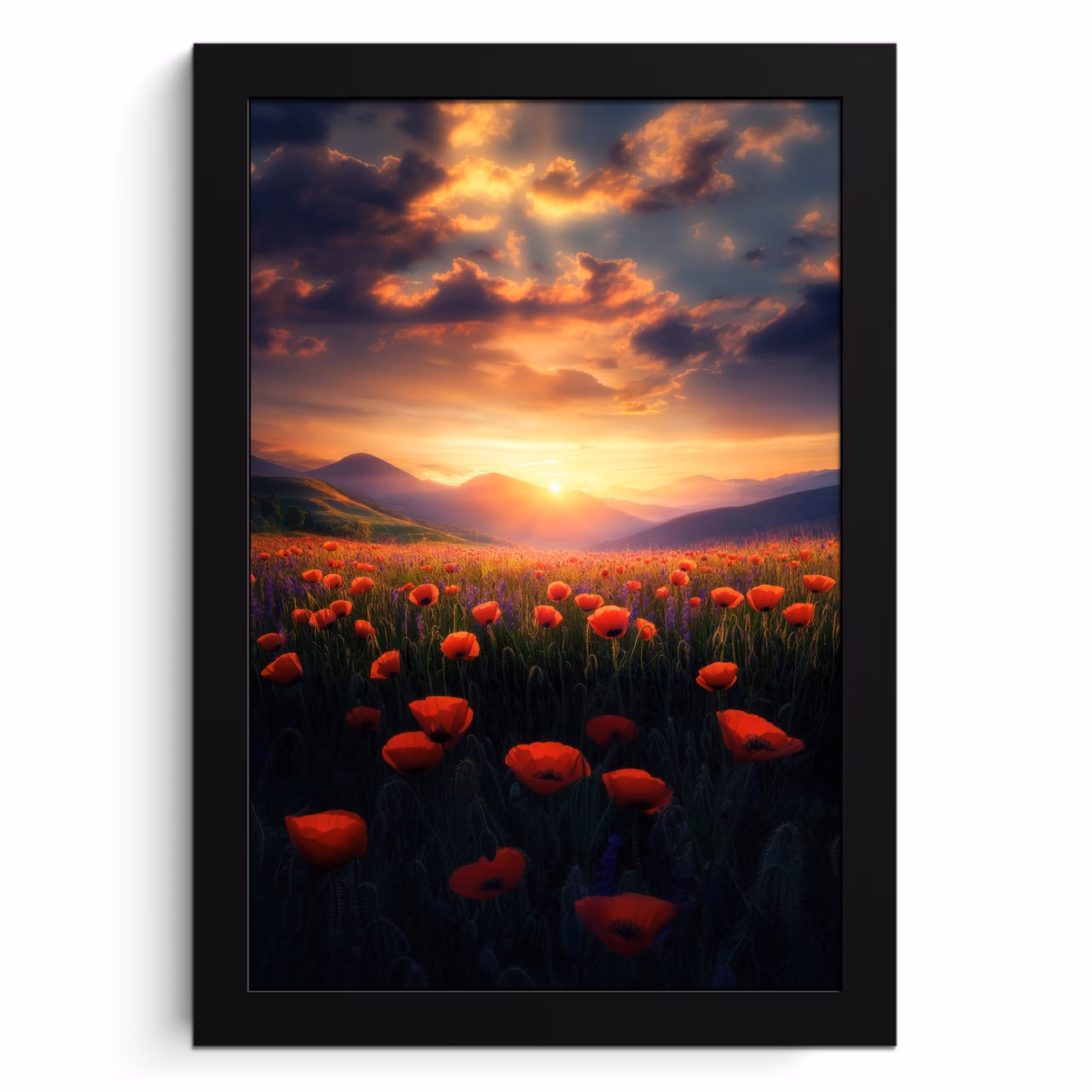 Bilder mit Rahmen - Landschaft - Sonnenuntergang - Blumenfeld — 1
