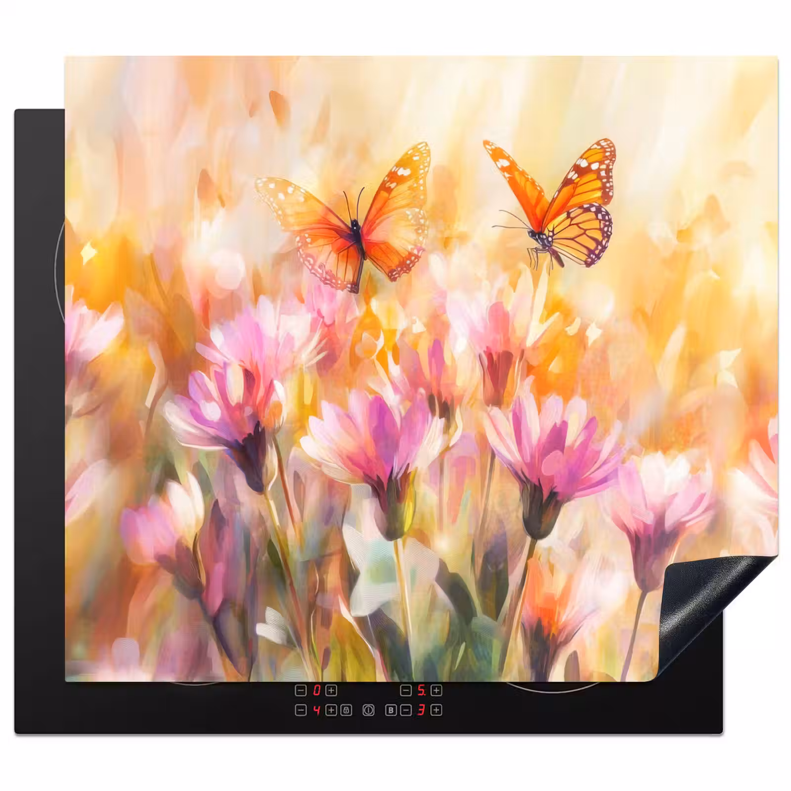 Herdabdeckplatte - Schmetterlinge - Orange - Blumen — 1