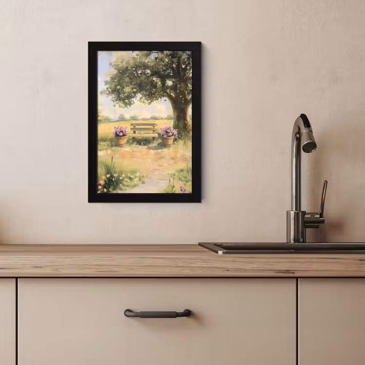 Bilder mit Rahmen - Holzbank - Blumentöpfe - Landschaft — 3