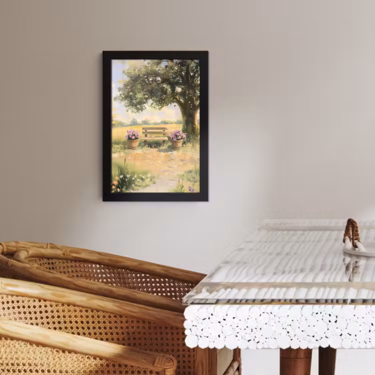 Bilder mit Rahmen - Holzbank - Blumentöpfe - Landschaft — 4