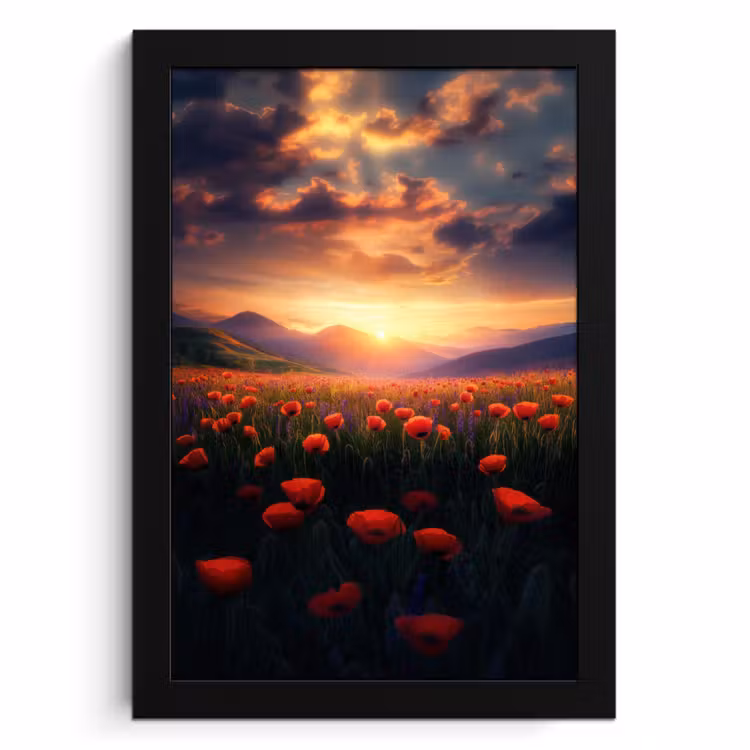 Bilder mit Rahmen - Landschaft - Sonnenuntergang - Blumenfeld — 1