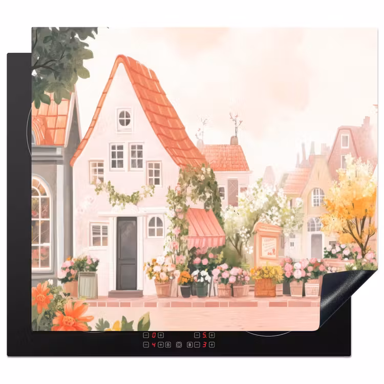 Herdabdeckplatte - Blumen - Häuser - Dorf — 1