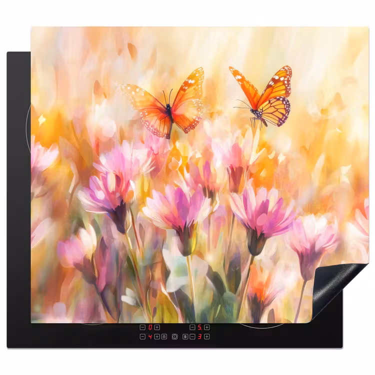 Herdabdeckplatte - Schmetterlinge - Orange - Blumen — 1