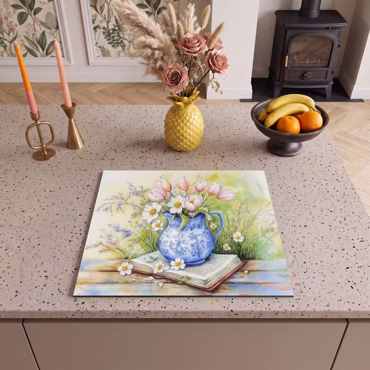 Herdabdeckplatte - Vase - Delfter Blau - Gänseblümchen — 3
