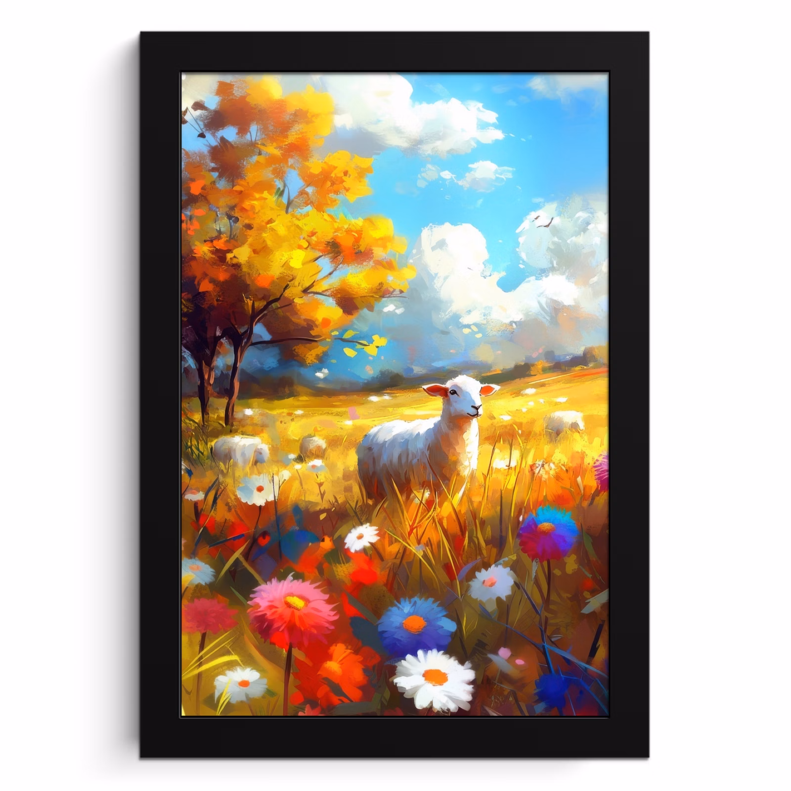 Bilder mit Rahmen - Schafe - Wiese - Blumen — 1