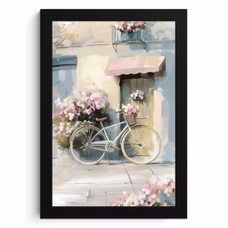 Bilder mit Rahmen - Fahrrad - Pastellfarben - Blumen — 1
