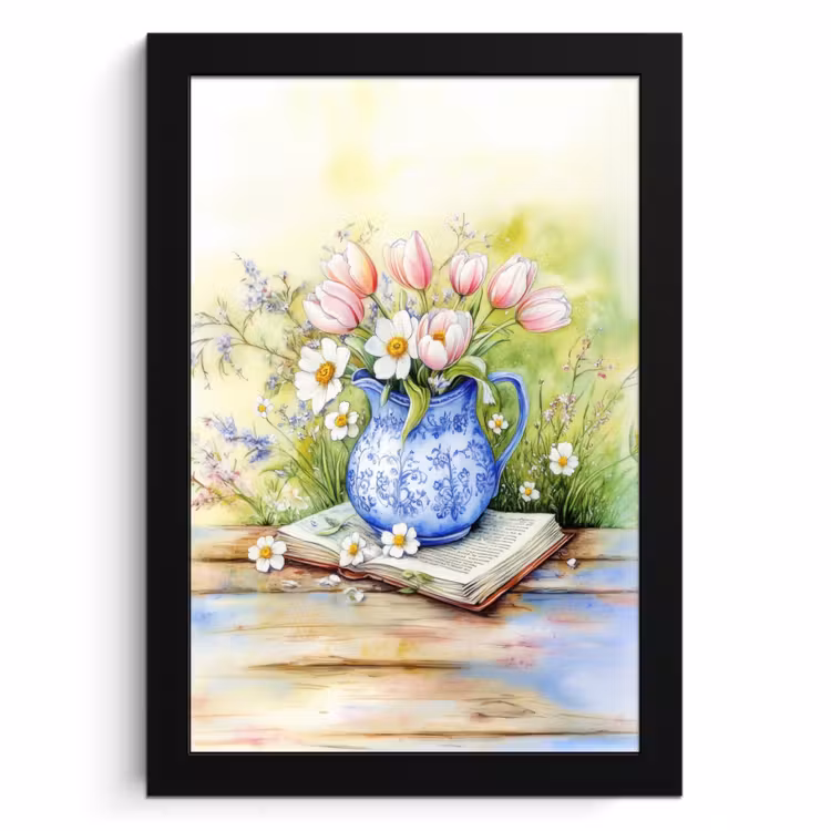 Bilder mit Rahmen - Vase - Delfter Blau - Gänseblümchen — 1