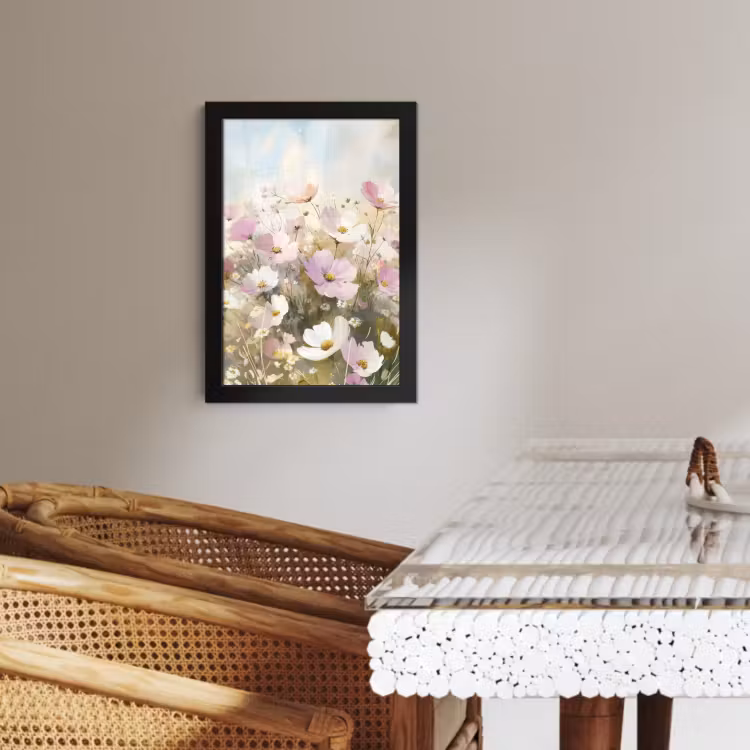 Bilder mit Rahmen - Blumenfeld - Helle Farbtöne - Gemalt — 3