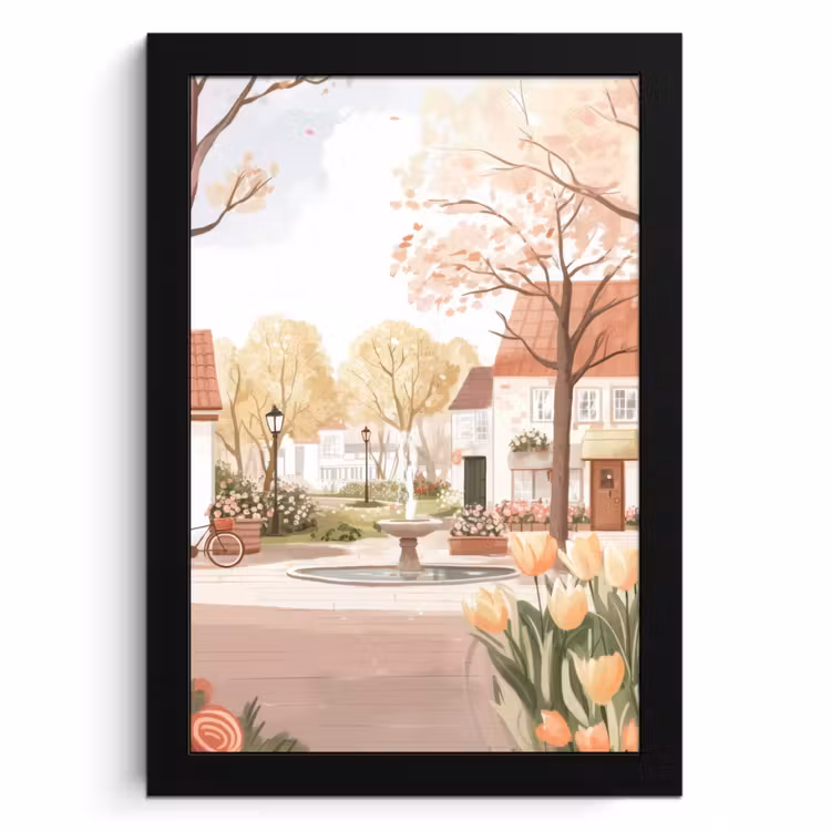 Bilder mit Rahmen - Dorfplatz - Springbrunnen - Tulpen — 1